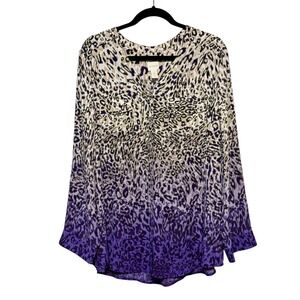 Chico's Purple Ombre Leopard Blouse Women's Size 3 XL Boho Glam Statement Top‎